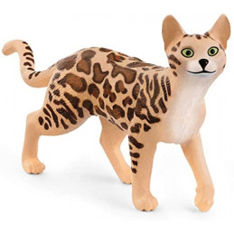 Figura de gato de Bengala Schleich con pelaje manchado realista para juego educativo.