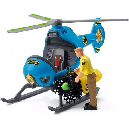 Helicóptero de rescate Schleich con dinosaurio tapejara y cañón de red de juguete.