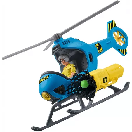 Helicóptero de rescate Schleich con dinosaurio tapejara y cañón de red de juguete.