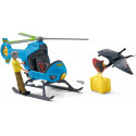 Helicóptero de rescate Schleich con dinosaurio tapejara y cañón de red de juguete.