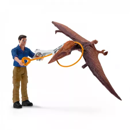 Mochila propulsora Jet Pack de Schleich con arma de asta para figuras de exploradores de dinosaurios.