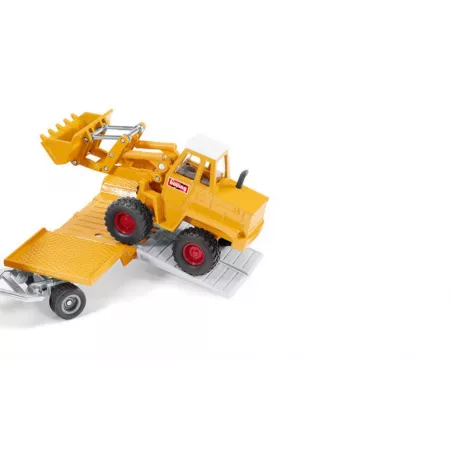 Maqueta a escala 1:50 del camión Mercedes-Benz 710 y cargadora Kramer 411 Bölling de juguete.