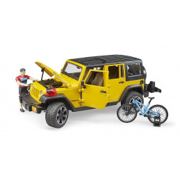 Jeep Wrangler Rubicon Unlimited de juguete Bruder con figura bworld y bicicleta de montaña a escala 1:16.