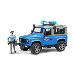 Land Rover de policía de juguete Bruder a escala 1:16 con figura de agente.