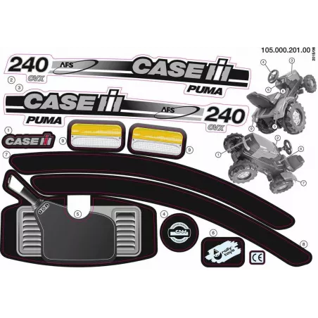 Set de pegatinas oficiales Case Puma para renovar el tractor de juguete Rolly Toys.