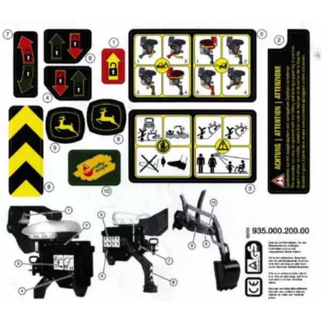 Pegatina oficial John Deere para personalizar juguetes de retroexcavadora Rolly Toys.