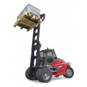 Carretilla elevadora Linde HT160D de juguete Bruder a escala 1:16 con palé y tres cajas de rejilla.