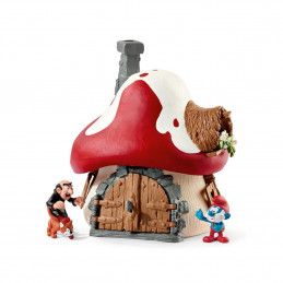 Casa de los Pitufos de Schleich con figuras de Papá Pitufo, Gargamel y el gato Azrael.