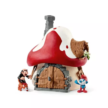 Casa de los Pitufos de Schleich con figuras de Papá Pitufo, Gargamel y el gato Azrael.
