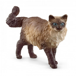 Figura de juguete realista de gato ragdoll marca Schleich con pelaje detallado.
