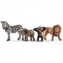 Set de iniciación Wild Life de Schleich con figuras realistas de león, cebra, cría de elefante y chimpancé.