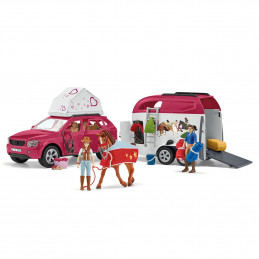 Coche de juguete con remolque para caballos y figuras de Schleich Horse Club.