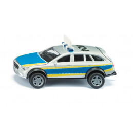 Coche de policía de juguete Mercedes-Benz Clase E Todo Terreno 4x4 a escala 1:50 con puertas abatibles.
