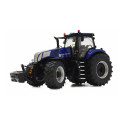 Tractor New Holland T8.435 Genesis Blue Power a escala 1:32, miniatura de metal azul para coleccionistas.