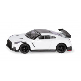 Coche de juguete Nissan GT-R Nismo en miniatura de metal y plástico resistente.