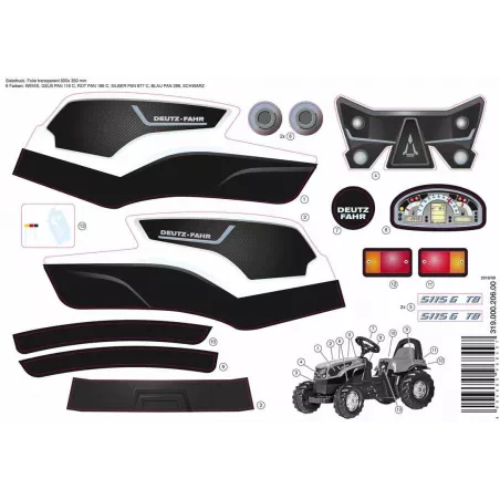 Set de pegatinas oficiales de repuesto para tractor de juguete RollyKid Deutz Fahr 5115.