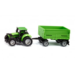 Tractor de juguete Deutz-Fahr verde con remolque basculante Fortuna de SIKU