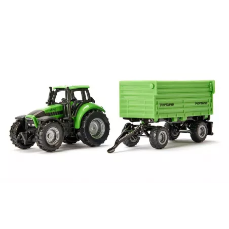 Tractor de juguete Deutz-Fahr verde con remolque basculante Fortuna de SIKU