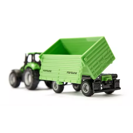 Tractor de juguete Deutz-Fahr verde con remolque basculante Fortuna de SIKU