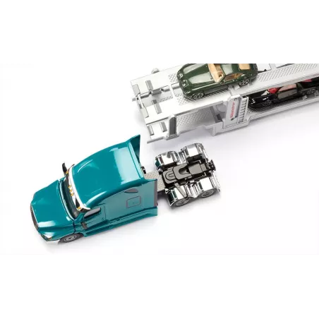 Camión a escala 1:50 Freightliner Cascadia azul Miami con detalles cromados Siku Super