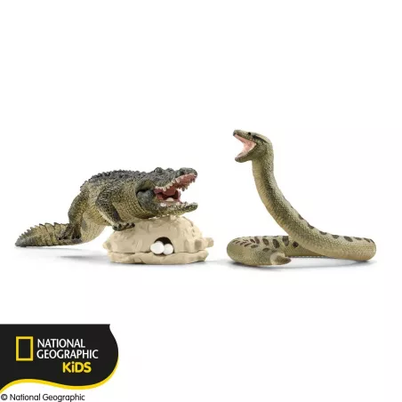 Juguete Peligro en el pantano Schleich WILD LIFE con figuras de cocodrilo, serpiente y nido de huevos.