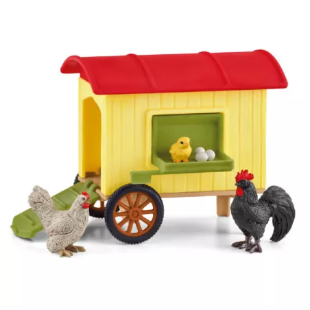 Gallinero de juguete Schleich Farm World con rampa, valla, gallo, gallina y pollito