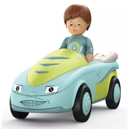 Vehículo de juguete Freddy Fluxy de Toddys con motor de fricción y figura articulada para desarrollo motriz.