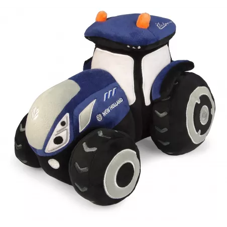 Peluche de tractor New Holland T7 Blue Power azul con detalles realistas para coleccionistas y niños.