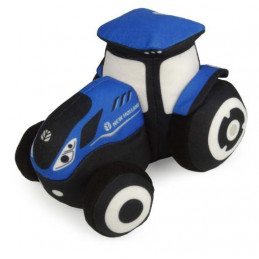 Tractor de peluche New Holland T7 azul con acabados bordados de alta calidad.