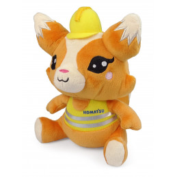 Peluche de zorro Komatsu Kitsune con chaleco reflectante y casco de seguridad.