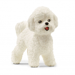 Figura de juguete de Bichón Frisé de Schleich con pelaje esponjoso realista.