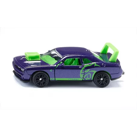 Dodge Challenger SRT Hellcat Siku personalizado violeta y verde a escala con puertas practicables