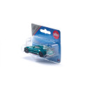 Miniatura de Aston Martin Vantage GT4 azul metálico con alerón trasero y llantas deportivas de competición.