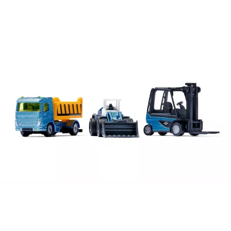 Set de construcción Siku con camión, carretilla elevadora y cargadora de juguete en color azul metálico