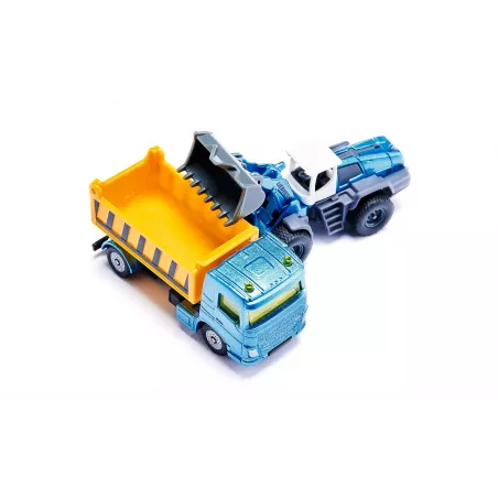 Set de construcción Siku con camión, carretilla elevadora y cargadora de juguete en color azul metálico