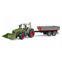 Tractor de juguete Fendt Vario 211 a escala 1:16 con cargador frontal y remolque Bruder.
