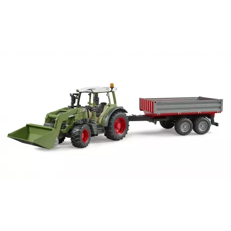 Tractor de juguete Fendt Vario 211 a escala 1:16 con cargador frontal y remolque Bruder.