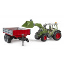 Tractor de juguete Fendt Vario 211 a escala 1:16 con cargador frontal y remolque Bruder.