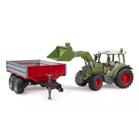 Tractor de juguete Fendt Vario 211 a escala 1:16 con cargador frontal y remolque Bruder.