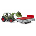 Tractor de juguete Fendt Vario 211 a escala 1:16 con cargador frontal y remolque Bruder.