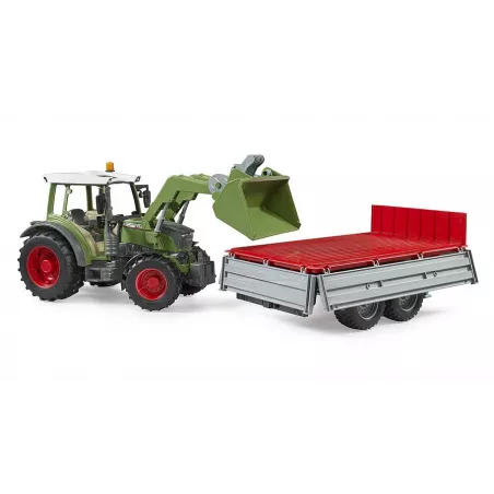 Tractor de juguete Fendt Vario 211 a escala 1:16 con cargador frontal y remolque Bruder.