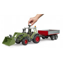 Tractor de juguete Fendt Vario 211 a escala 1:16 con cargador frontal y remolque Bruder.