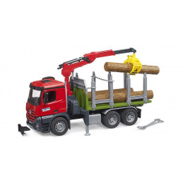 Camión de juguete MB Arocs Bruder escala 1:16 para transporte de madera con grúa forestal y troncos