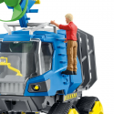Vehículo oruga de juguete Schleich con cabina elevable y jaula de transporte para capturar dinosaurios.