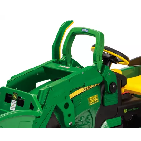 Tractor excavadora eléctrica infantil John Deere Ground Loader de 12V con pala móvil para niños.