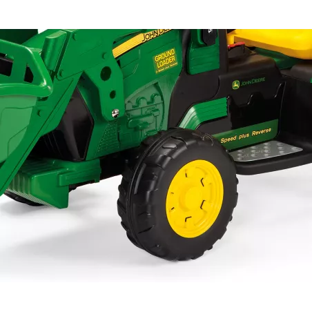 Tractor excavadora eléctrica infantil John Deere Ground Loader de 12V con pala móvil para niños.