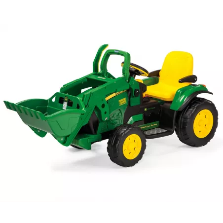 Tractor excavadora eléctrica infantil John Deere Ground Loader de 12V con pala móvil para niños.