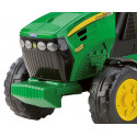 Tractor eléctrico infantil John Deere Ground Force con remolque en color verde y amarillo.