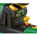 Tractor eléctrico infantil John Deere Ground Force con remolque en color verde y amarillo.