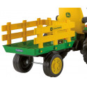Tractor eléctrico infantil John Deere Ground Force con remolque en color verde y amarillo.